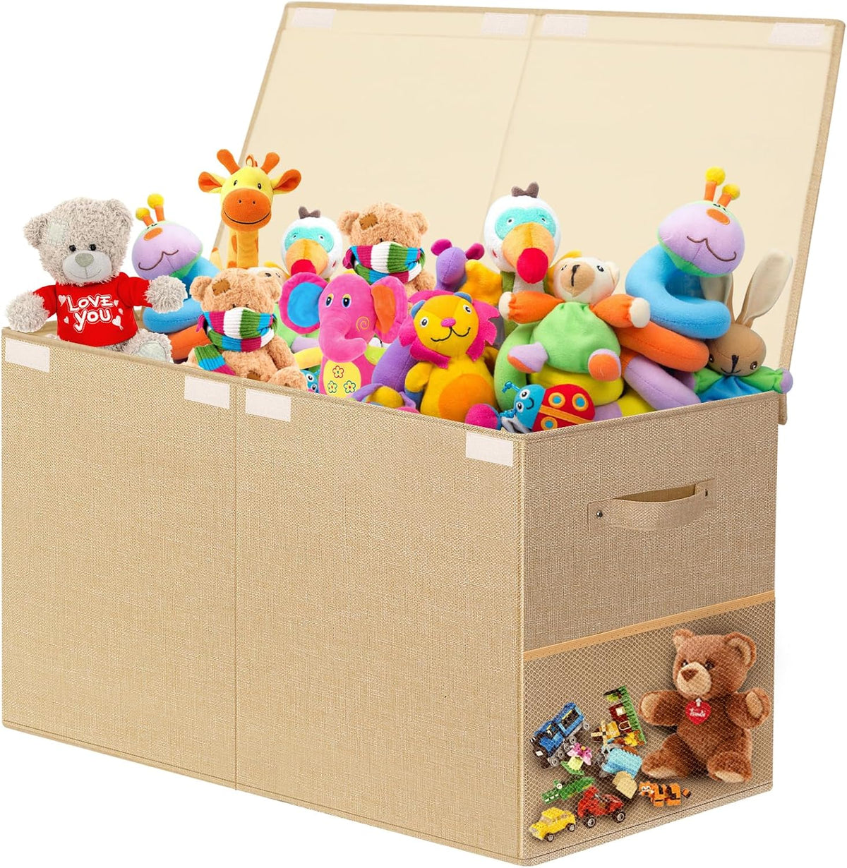 Large Toy Storage Box with Lid Upgraded Toy Chest Organizer with Removable PP Divider Foldable Toy Bin for Kids Boys Girls Linen Fabric Toy Box for Playroom Nursery Bedroom (25"x13"x16")