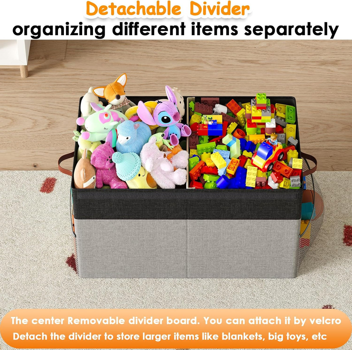 Large Toy Storage Box with Lid Upgraded Toy Chest Organizer with Removable PP Divider Foldable Toy Bin for Kids Boys Girls Linen Fabric Toy Box for Playroom Nursery Bedroom (25"x13"x16")