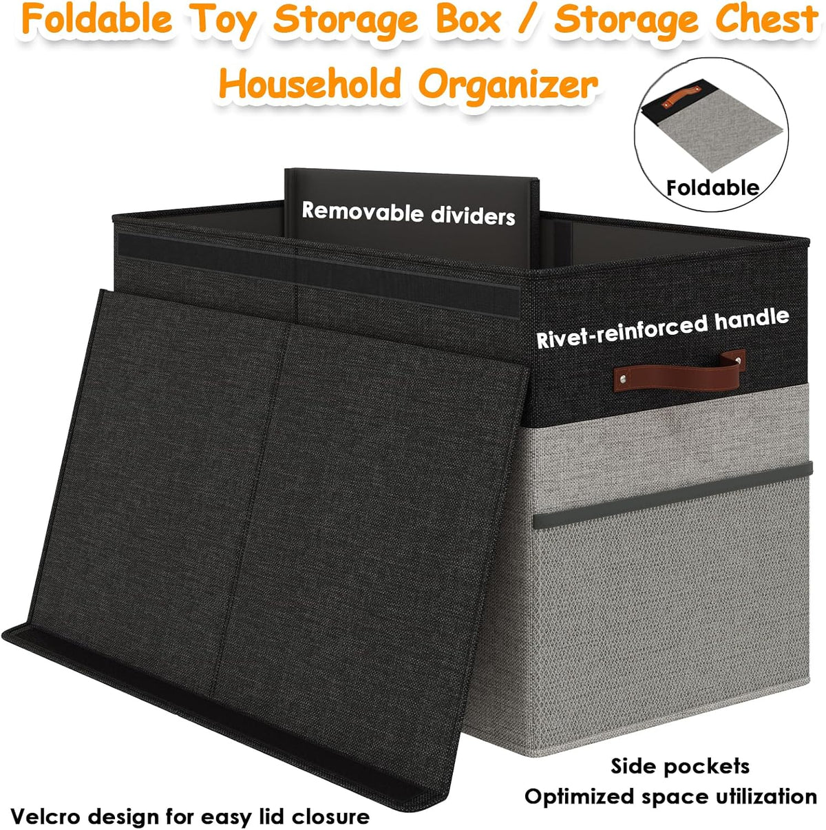 Large Toy Storage Box with Lid Upgraded Toy Chest Organizer with Removable PP Divider Foldable Toy Bin for Kids Boys Girls Linen Fabric Toy Box for Playroom Nursery Bedroom (25"x13"x16")