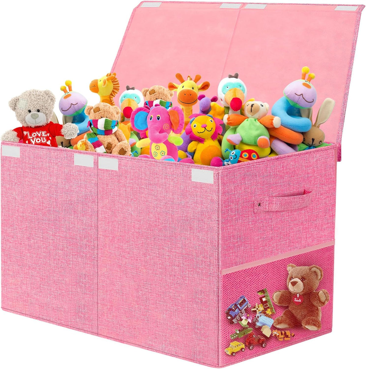 Large Toy Storage Box with Lid Upgraded Toy Chest Organizer with Removable PP Divider Foldable Toy Bin for Kids Boys Girls Linen Fabric Toy Box for Playroom Nursery Bedroom (25"x13"x16")