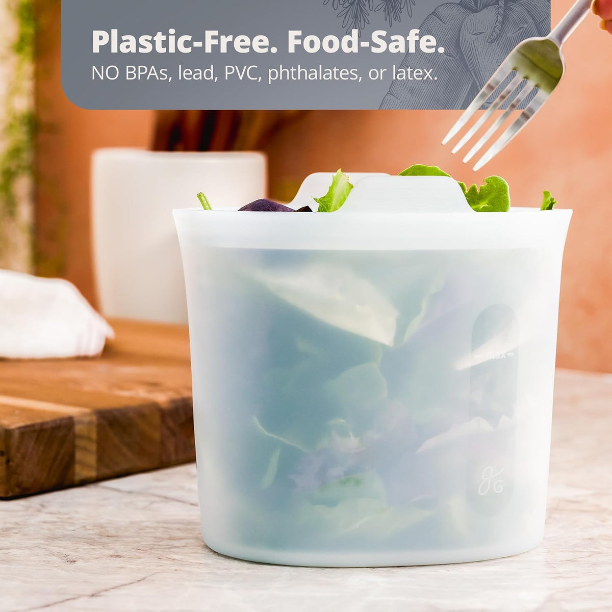 Reusable Silicone Containers for Food Storage, BPA- Free, Microwave, and Oven Safe, Clear, 32 Oz (1 Set of 3)