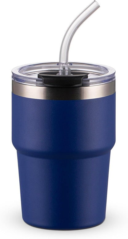 16oz Iced Coffee Cup With Lids, Water Bottle With Straw, Double Layer Vacuum Stainless Steel Insulated Tumbler, Stackable, Cup holder compatibility,Reusable Travel Mug, Blue