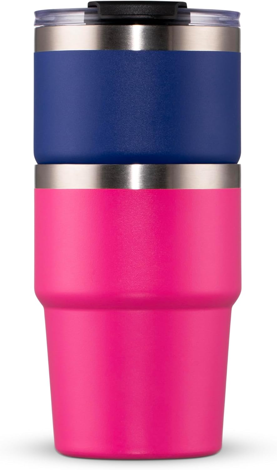 16oz Iced Coffee Cup With Lids, Water Bottle With Straw, Double Layer Vacuum Stainless Steel Insulated Tumbler, Stackable, Cup holder compatibility,Reusable Travel Mug, Blue