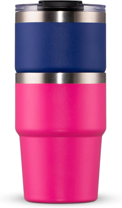 16oz Iced Coffee Cup With Lids, Water Bottle With Straw, Double Layer Vacuum Stainless Steel Insulated Tumbler, Stackable, Cup holder compatibility,Reusable Travel Mug, Blue