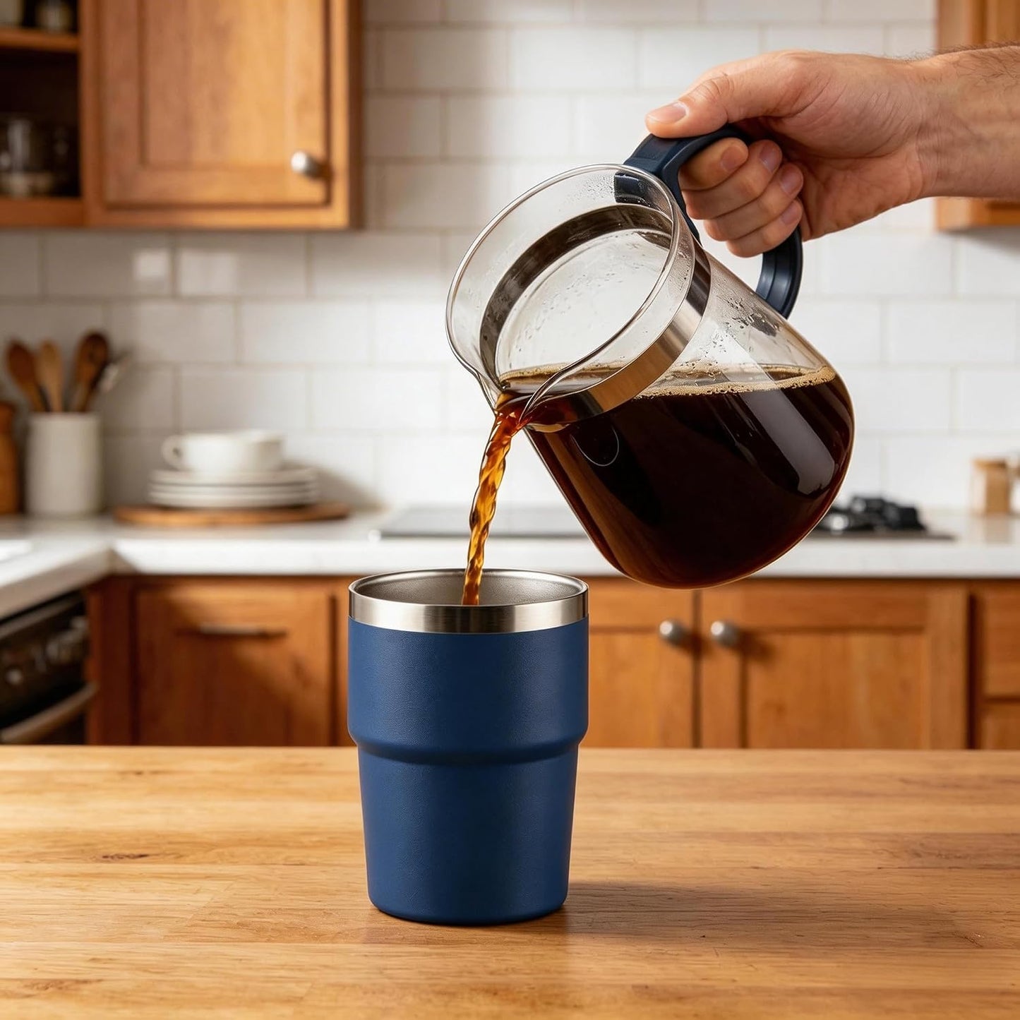 16oz Iced Coffee Cup With Lids, Water Bottle With Straw, Double Layer Vacuum Stainless Steel Insulated Tumbler, Stackable, Cup holder compatibility,Reusable Travel Mug, Blue
