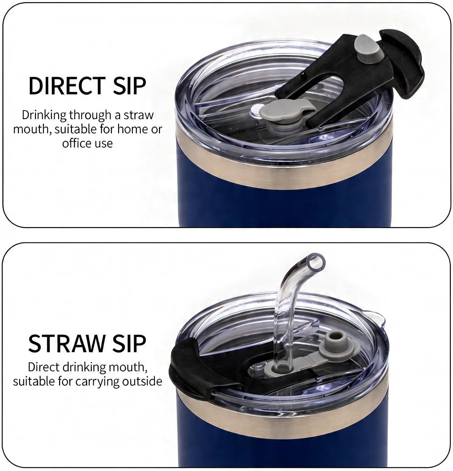 16oz Iced Coffee Cup With Lids, Water Bottle With Straw, Double Layer Vacuum Stainless Steel Insulated Tumbler, Stackable, Cup holder compatibility,Reusable Travel Mug, Blue