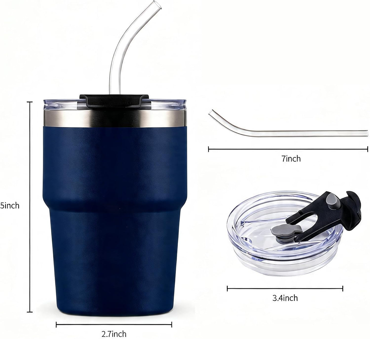 16oz Iced Coffee Cup With Lids, Water Bottle With Straw, Double Layer Vacuum Stainless Steel Insulated Tumbler, Stackable, Cup holder compatibility,Reusable Travel Mug, Blue