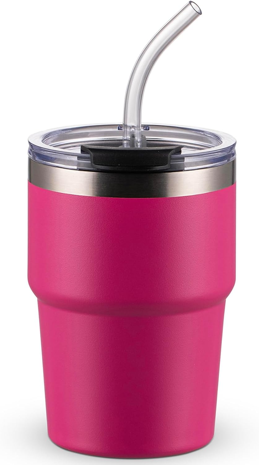 16oz Iced Coffee Cup With Lids, Water Bottle With Straw, Double Layer Vacuum Stainless Steel Insulated Tumbler, Stackable, Cup holder compatibility,Reusable Travel Mug, Blue