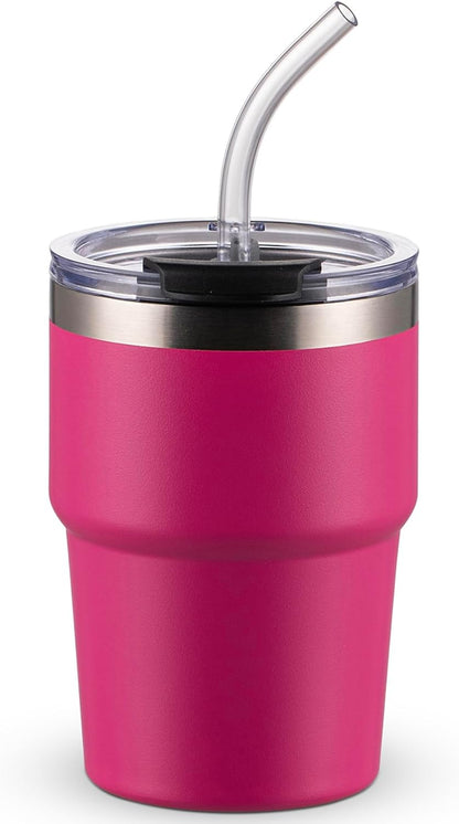 16oz Iced Coffee Cup With Lids, Water Bottle With Straw, Double Layer Vacuum Stainless Steel Insulated Tumbler, Stackable, Cup holder compatibility,Reusable Travel Mug, Blue