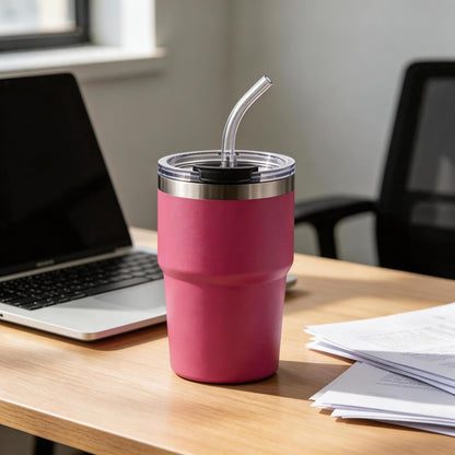 16oz Iced Coffee Cup With Lids, Water Bottle With Straw, Double Layer Vacuum Stainless Steel Insulated Tumbler, Stackable, Cup holder compatibility,Reusable Travel Mug, Blue