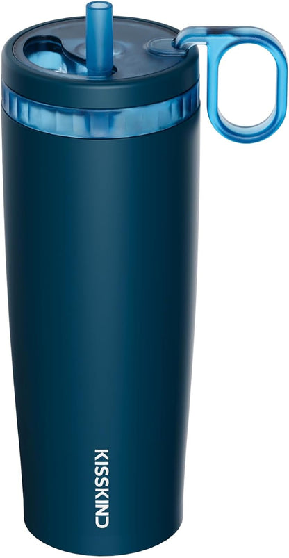 Leakproof Iced Coffee Tumbler 24 oz, Insulated Ceramic Lined Cup | Iced Coffee All Day, Leakproof, Ceramic-Lined Interior, Bag-Safe Commute, Work, Travel, Fits Cup Holders, Hidden Straw Lid