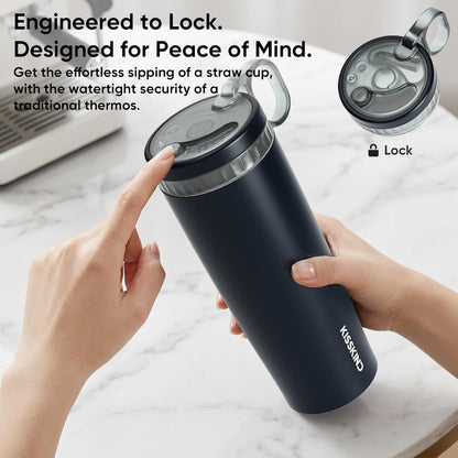 Leakproof Iced Coffee Tumbler 24 oz, Insulated Ceramic Lined Cup | Iced Coffee All Day, Leakproof, Ceramic-Lined Interior, Bag-Safe Commute, Work, Travel, Fits Cup Holders, Hidden Straw Lid
