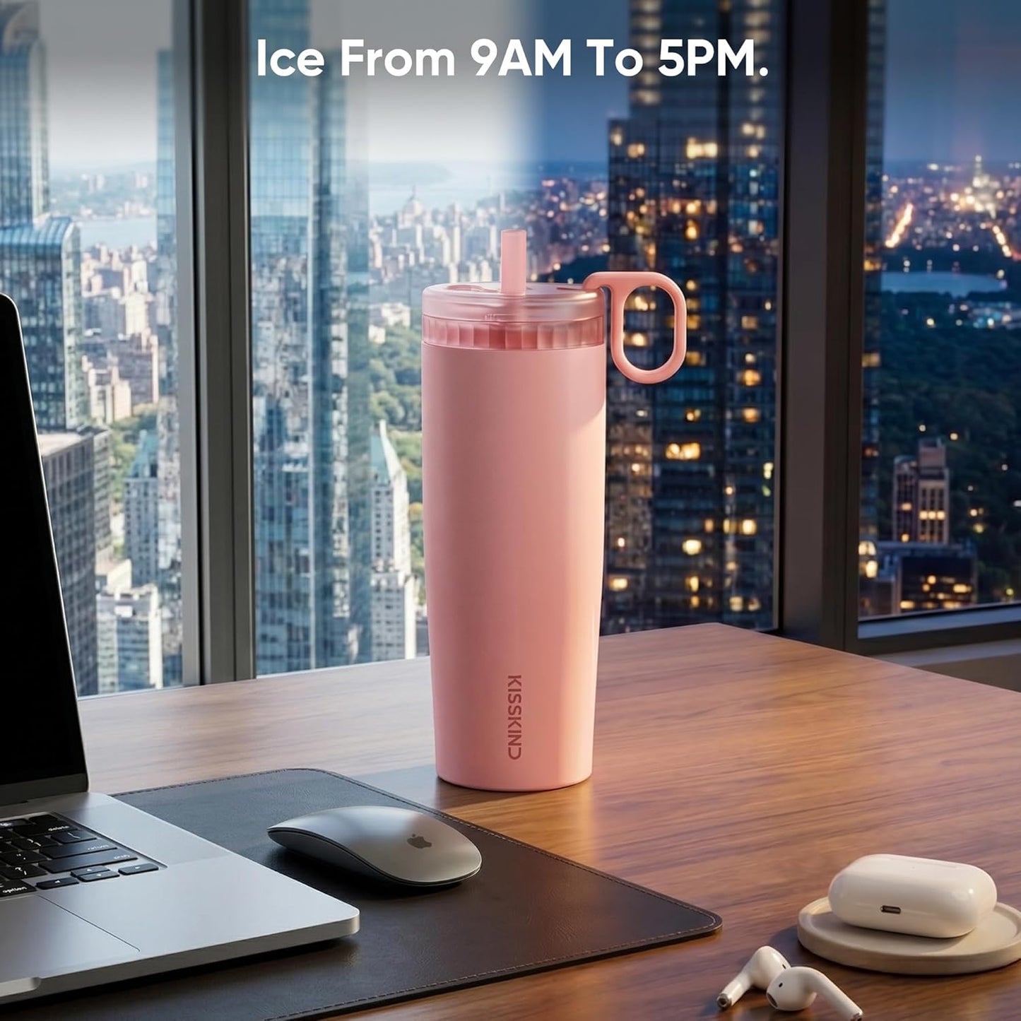 Leakproof Iced Coffee Tumbler 24 oz, Insulated Ceramic Lined Cup | Iced Coffee All Day, Leakproof, Ceramic-Lined Interior, Bag-Safe Commute, Work, Travel, Fits Cup Holders, Hidden Straw Lid