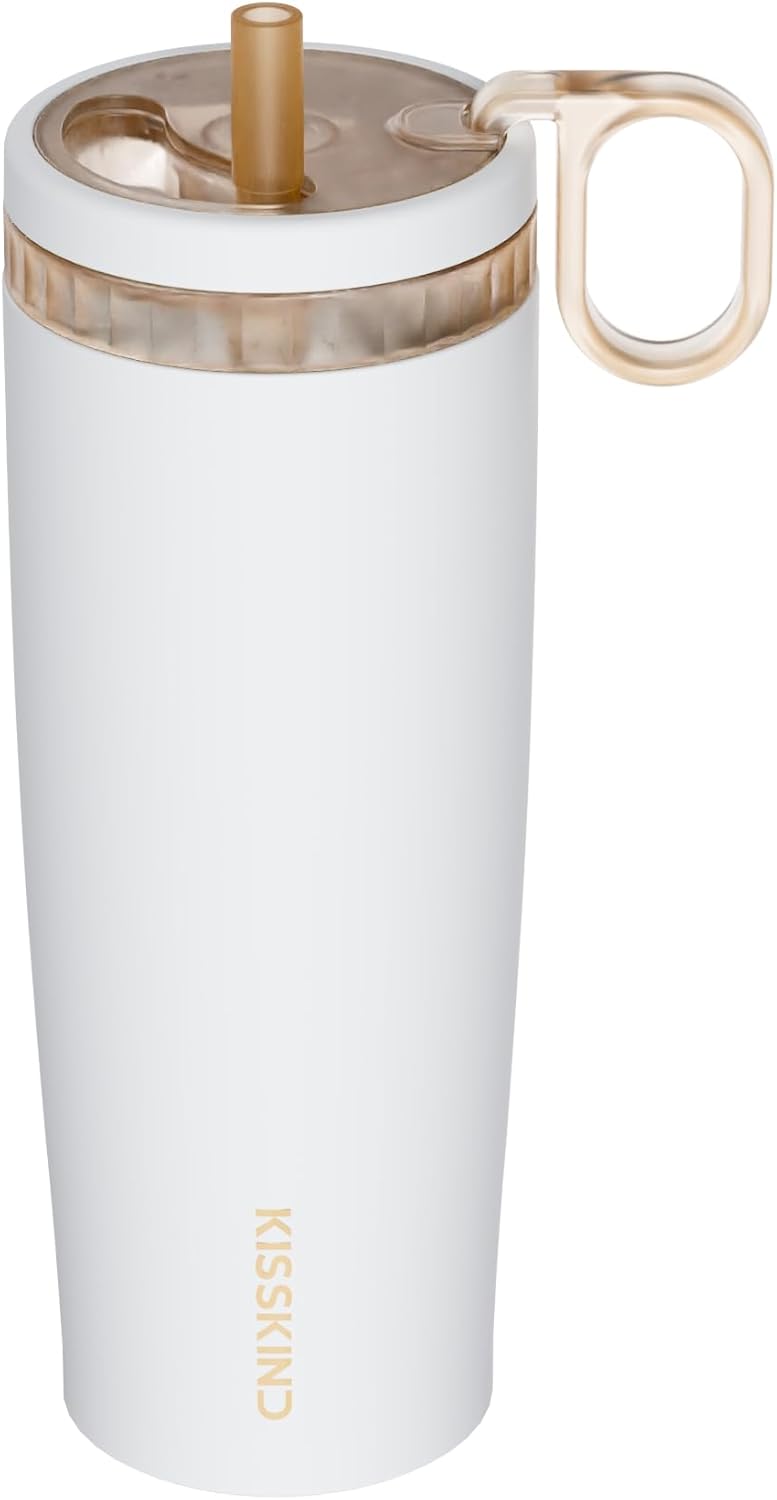 Leakproof Iced Coffee Tumbler 24 oz, Insulated Ceramic Lined Cup | Iced Coffee All Day, Leakproof, Ceramic-Lined Interior, Bag-Safe Commute, Work, Travel, Fits Cup Holders, Hidden Straw Lid