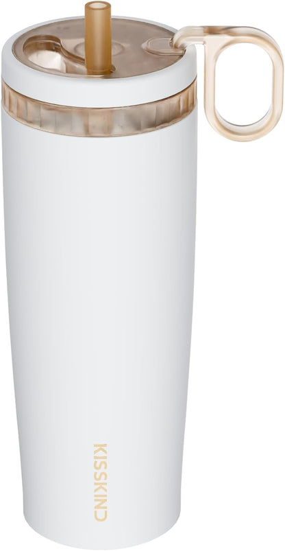 Leakproof Iced Coffee Tumbler 24 oz, Insulated Ceramic Lined Cup | Iced Coffee All Day, Leakproof, Ceramic-Lined Interior, Bag-Safe Commute, Work, Travel, Fits Cup Holders, Hidden Straw Lid
