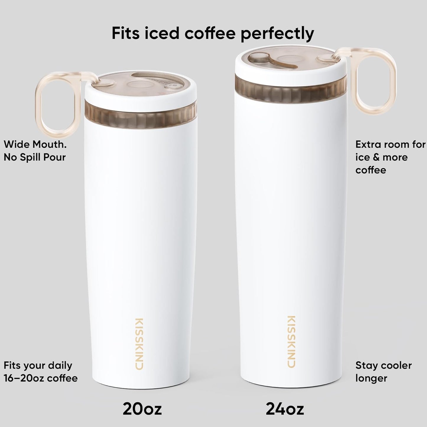 Leakproof Iced Coffee Tumbler 24 oz, Insulated Ceramic Lined Cup | Iced Coffee All Day, Leakproof, Ceramic-Lined Interior, Bag-Safe Commute, Work, Travel, Fits Cup Holders, Hidden Straw Lid