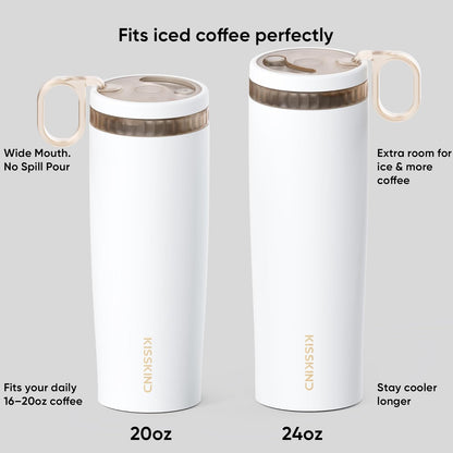 Leakproof Iced Coffee Tumbler 24 oz, Insulated Ceramic Lined Cup | Iced Coffee All Day, Leakproof, Ceramic-Lined Interior, Bag-Safe Commute, Work, Travel, Fits Cup Holders, Hidden Straw Lid