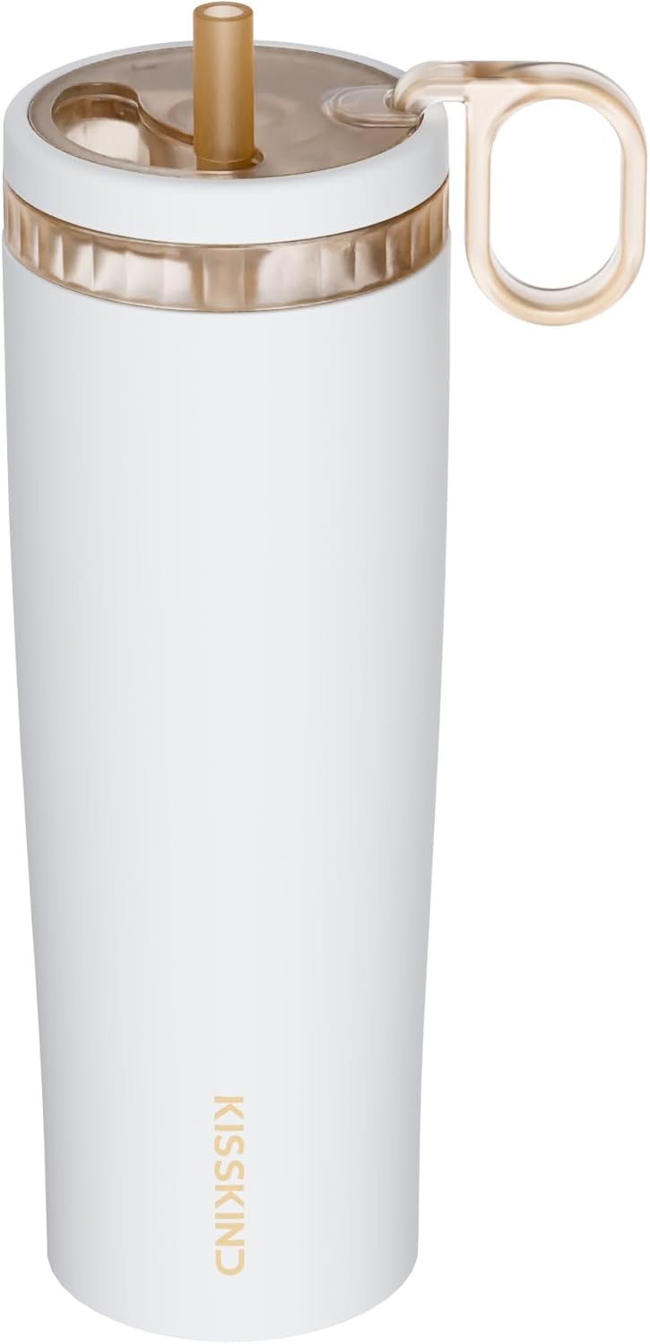 Leakproof Iced Coffee Tumbler 24 oz, Insulated Ceramic Lined Cup | Iced Coffee All Day, Leakproof, Ceramic-Lined Interior, Bag-Safe Commute, Work, Travel, Fits Cup Holders, Hidden Straw Lid