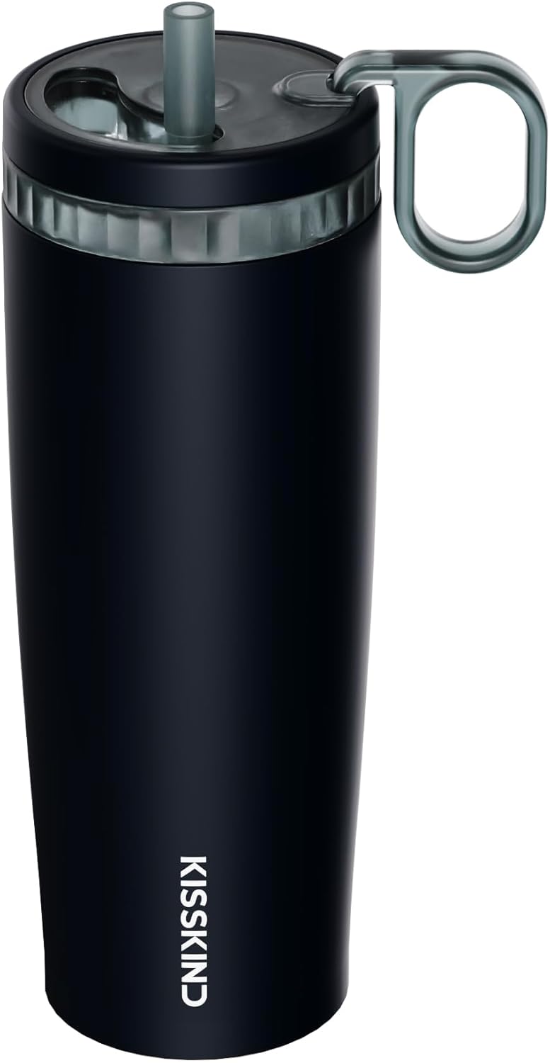 Leakproof Iced Coffee Tumbler 24 oz, Insulated Ceramic Lined Cup | Iced Coffee All Day, Leakproof, Ceramic-Lined Interior, Bag-Safe Commute, Work, Travel, Fits Cup Holders, Hidden Straw Lid