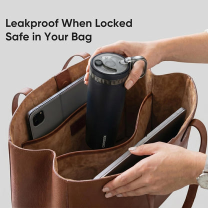 Leakproof Iced Coffee Tumbler 24 oz, Insulated Ceramic Lined Cup | Iced Coffee All Day, Leakproof, Ceramic-Lined Interior, Bag-Safe Commute, Work, Travel, Fits Cup Holders, Hidden Straw Lid