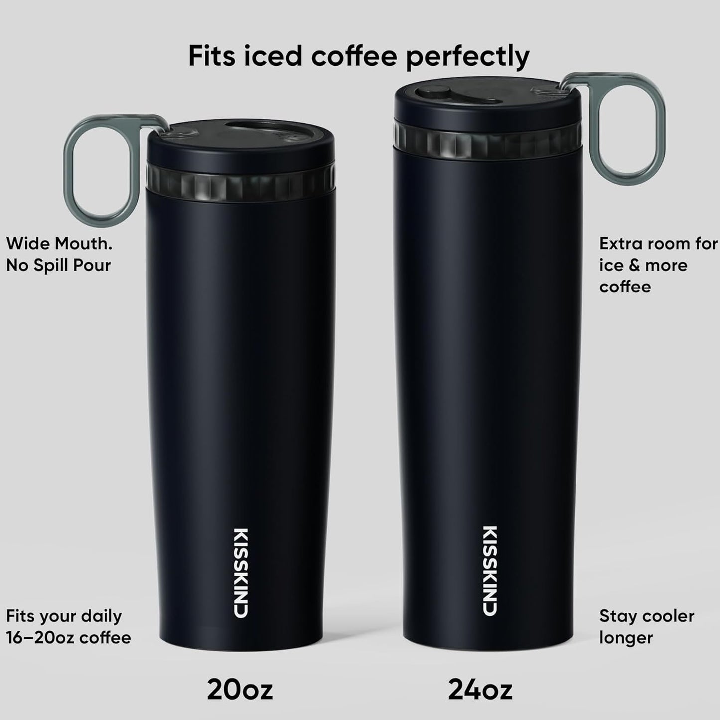 Leakproof Iced Coffee Tumbler 24 oz, Insulated Ceramic Lined Cup | Iced Coffee All Day, Leakproof, Ceramic-Lined Interior, Bag-Safe Commute, Work, Travel, Fits Cup Holders, Hidden Straw Lid