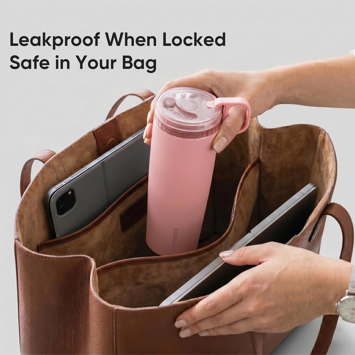 Leakproof Iced Coffee Tumbler 24 oz, Insulated Ceramic Lined Cup | Iced Coffee All Day, Leakproof, Ceramic-Lined Interior, Bag-Safe Commute, Work, Travel, Fits Cup Holders, Hidden Straw Lid