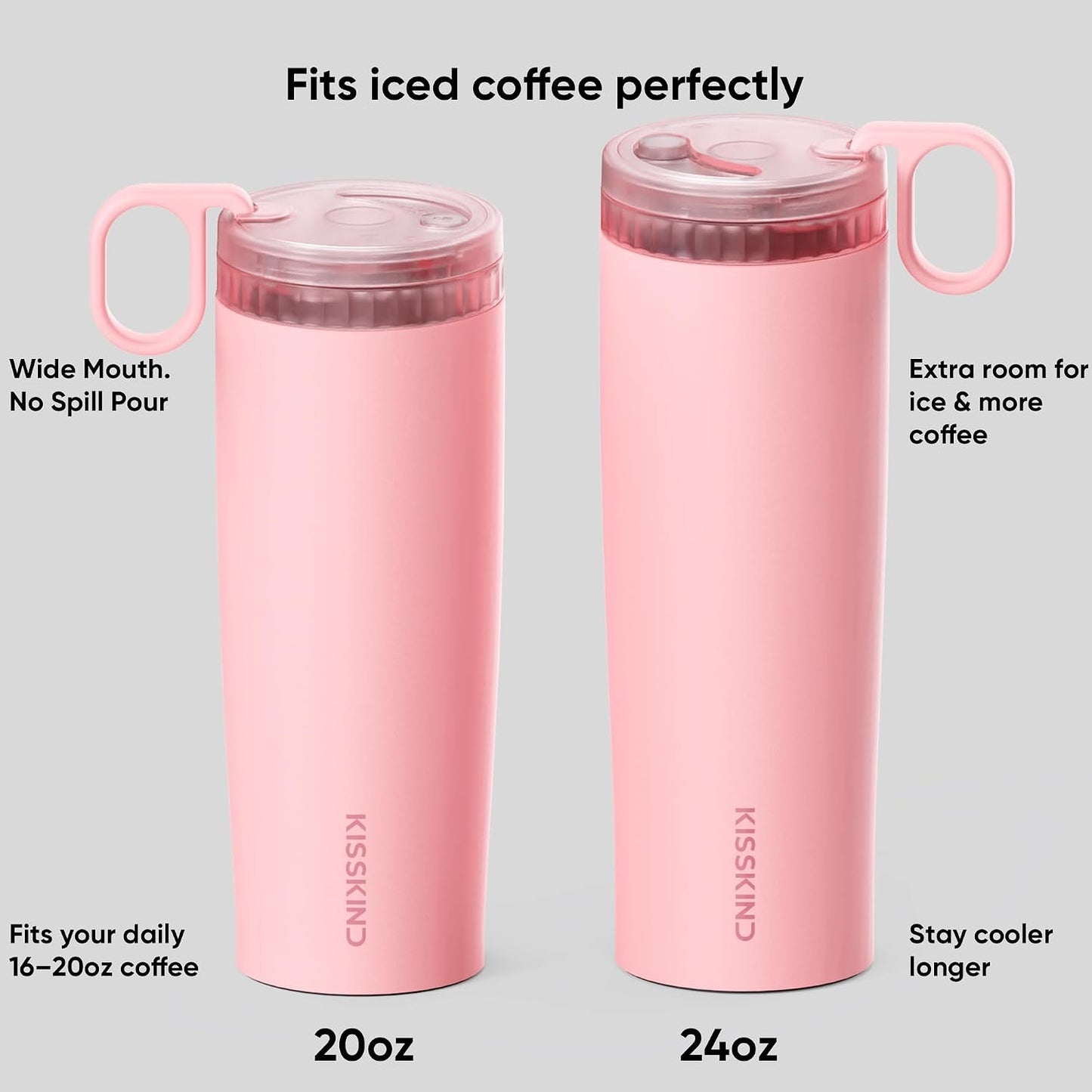 Leakproof Iced Coffee Tumbler 24 oz, Insulated Ceramic Lined Cup | Iced Coffee All Day, Leakproof, Ceramic-Lined Interior, Bag-Safe Commute, Work, Travel, Fits Cup Holders, Hidden Straw Lid