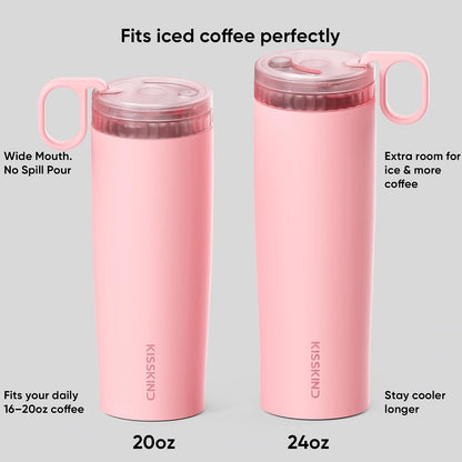 Leakproof Iced Coffee Tumbler 24 oz, Insulated Ceramic Lined Cup | Iced Coffee All Day, Leakproof, Ceramic-Lined Interior, Bag-Safe Commute, Work, Travel, Fits Cup Holders, Hidden Straw Lid