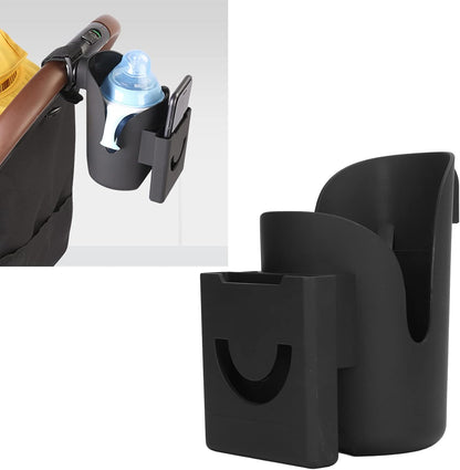 Universal Stroller Cup Holder Adjustable Baby Carriage Bottle Holder with Phone Slot Silicone Gasket Plastic Organizer for Strollers and Shopping Carts