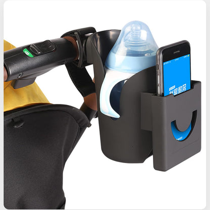 Universal Stroller Cup Holder Adjustable Baby Carriage Bottle Holder with Phone Slot Silicone Gasket Plastic Organizer for Strollers and Shopping Carts