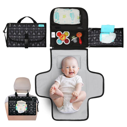 Portable Diaper Changing Pad, Wipes Pocket, Premium Grey Arrows