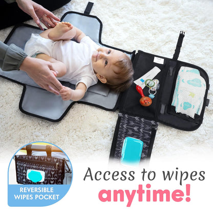 Portable Diaper Changing Pad, Wipes Pocket, Premium Grey Arrows