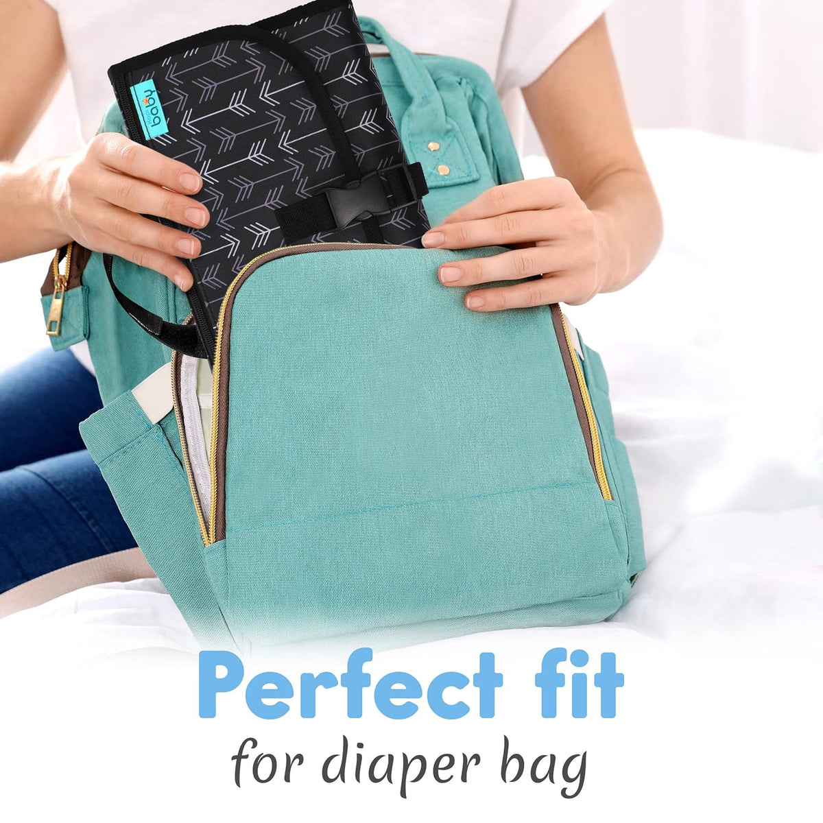Portable Diaper Changing Pad, Wipes Pocket, Premium Grey Arrows
