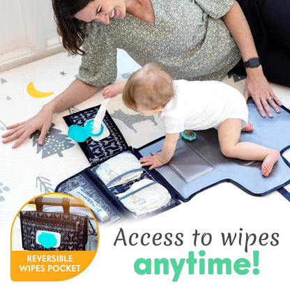 Portable Diaper Changing Pad, Wipes Pocket, Premium Grey Arrows