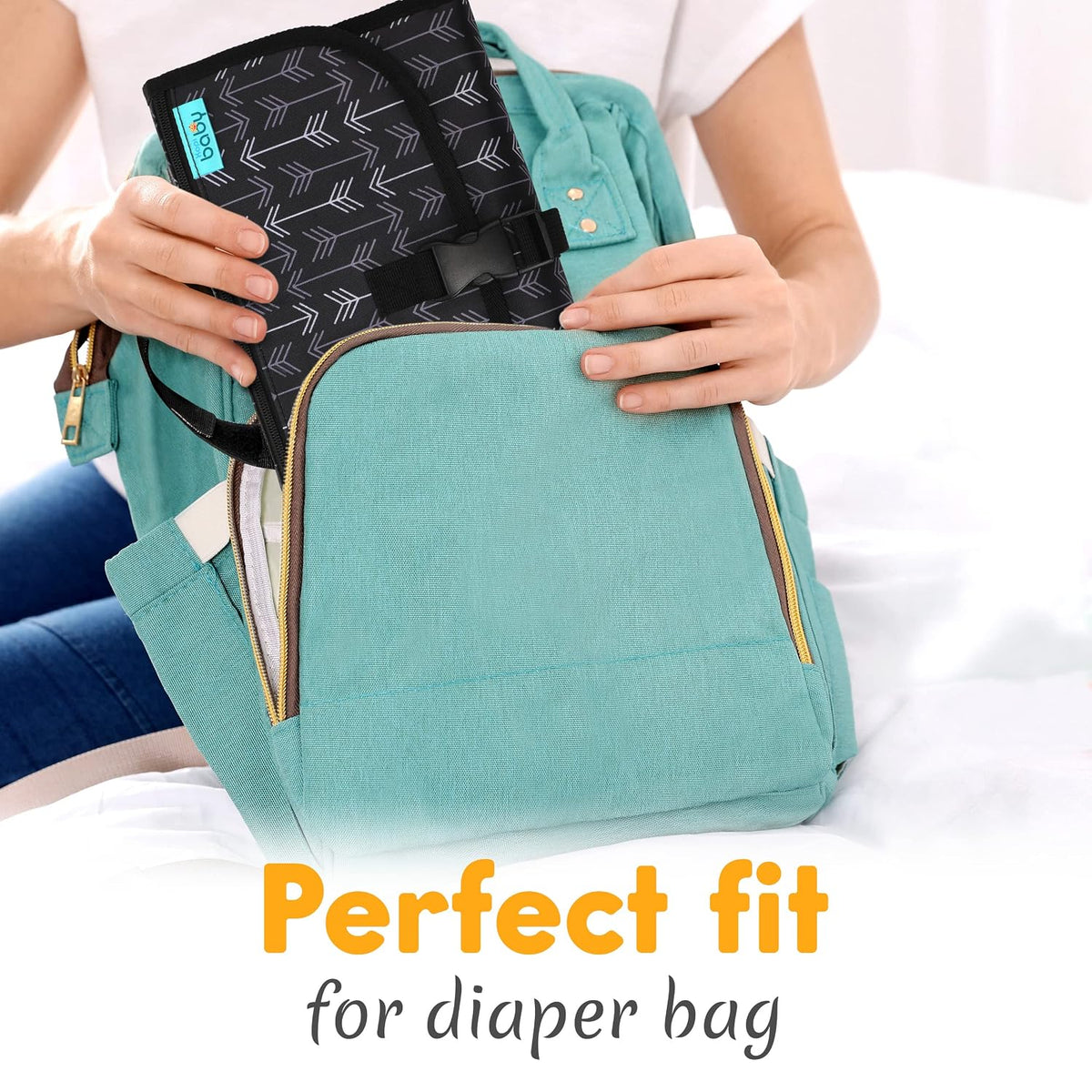 Portable Diaper Changing Pad, Wipes Pocket, Premium Grey Arrows