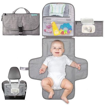 Portable Diaper Changing Pad, Wipes Pocket, Premium Grey Arrows