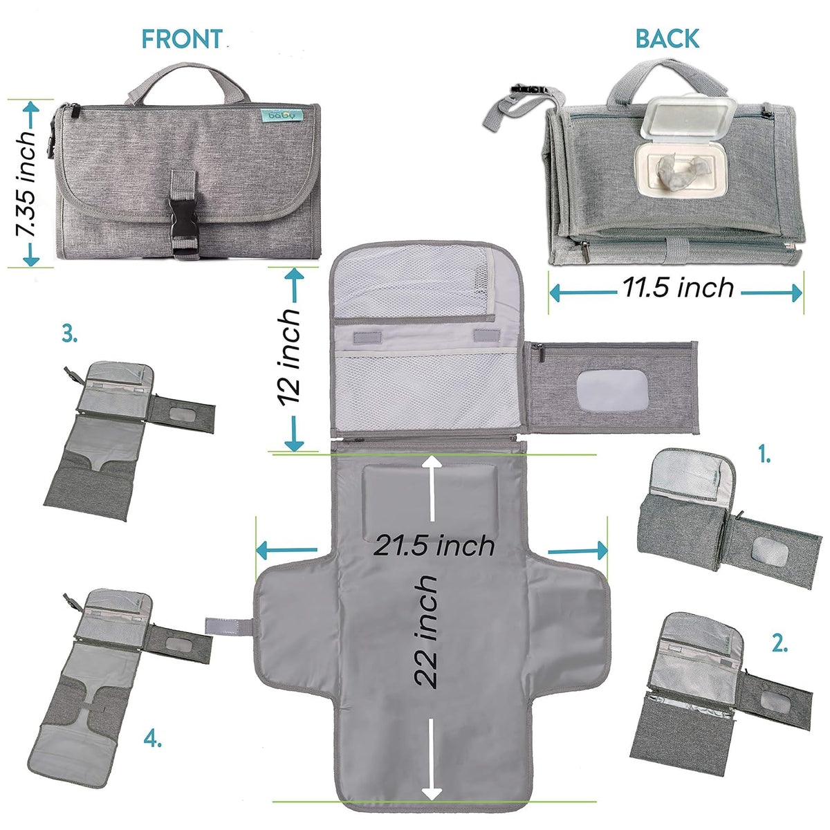 Portable Diaper Changing Pad, Wipes Pocket, Premium Grey Arrows
