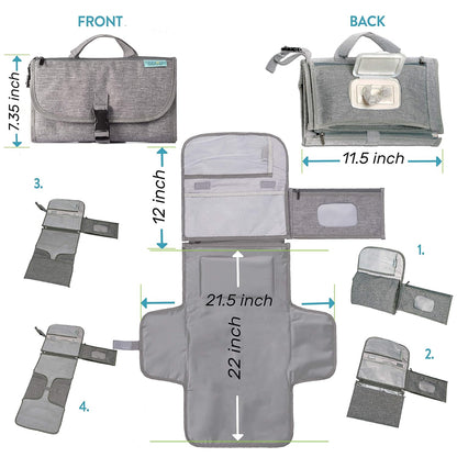 Portable Diaper Changing Pad, Wipes Pocket, Premium Grey Arrows