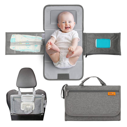 Portable Diaper Changing Pad, Wipes Pocket, Premium Grey Arrows