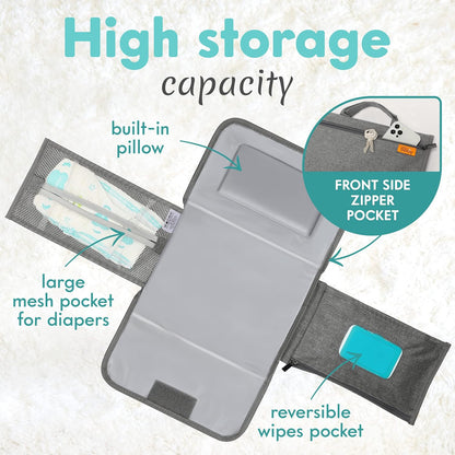 Portable Diaper Changing Pad, Wipes Pocket, Premium Grey Arrows