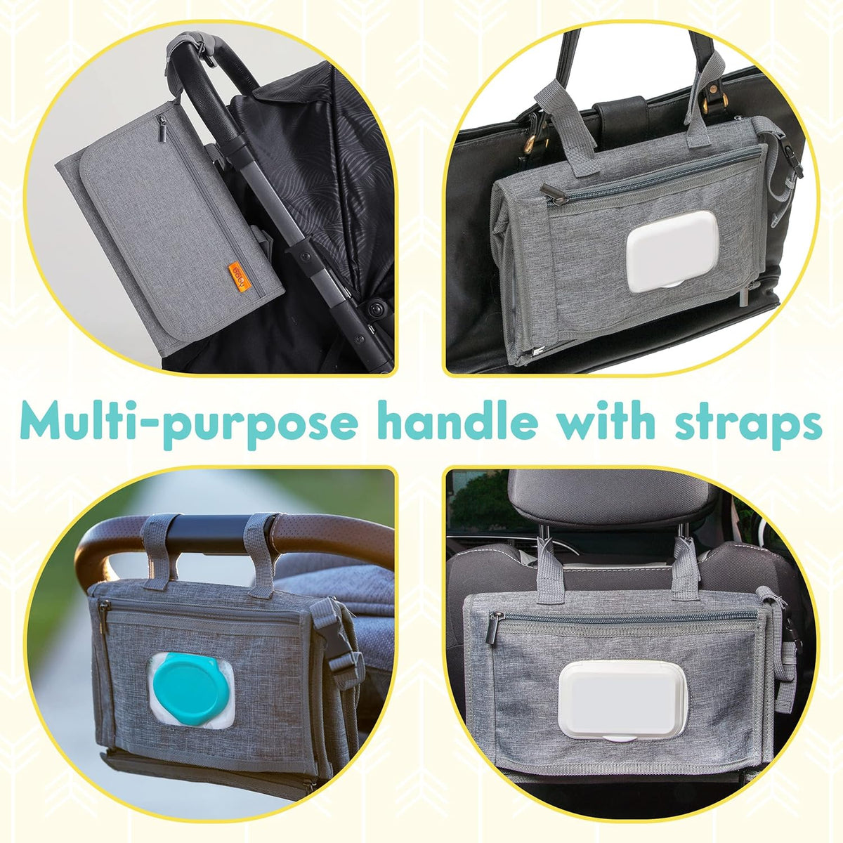 Portable Diaper Changing Pad, Wipes Pocket, Premium Grey Arrows
