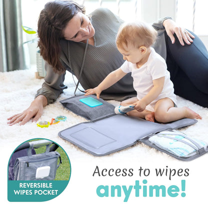 Portable Diaper Changing Pad, Wipes Pocket, Premium Grey Arrows