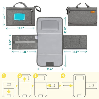 Portable Diaper Changing Pad, Wipes Pocket, Premium Grey Arrows