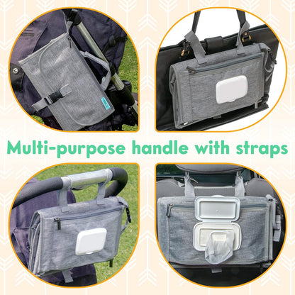 Portable Diaper Changing Pad, Wipes Pocket, Premium Grey Arrows