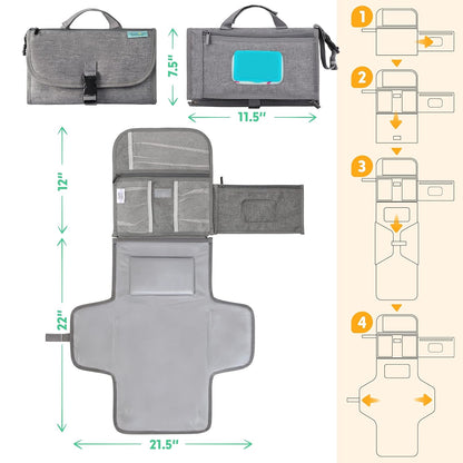 Portable Diaper Changing Pad, Wipes Pocket, Premium Grey Arrows