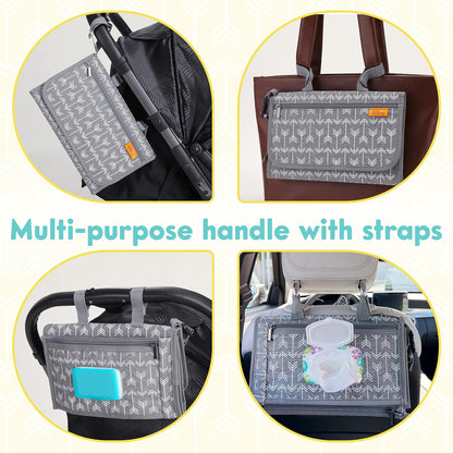 Portable Diaper Changing Pad, Wipes Pocket, Premium Grey Arrows