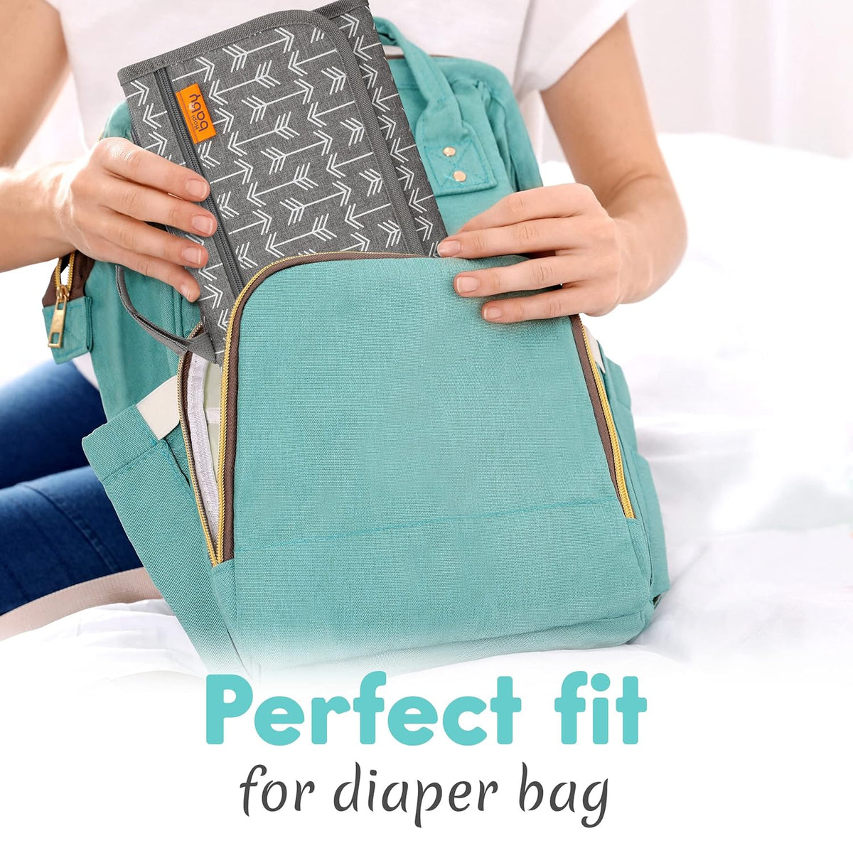 Portable Diaper Changing Pad, Wipes Pocket, Premium Grey Arrows