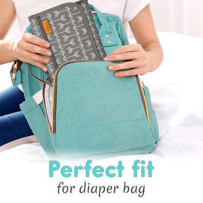 Portable Diaper Changing Pad, Wipes Pocket, Premium Grey Arrows