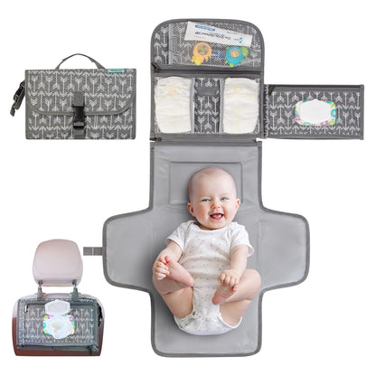 Portable Diaper Changing Pad, Wipes Pocket, Premium Grey Arrows