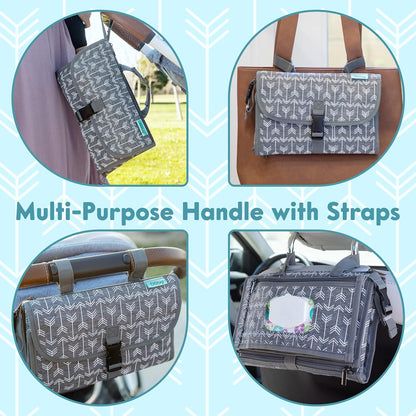 Portable Diaper Changing Pad, Wipes Pocket, Premium Grey Arrows